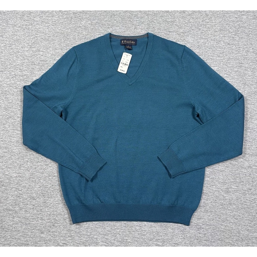 Brooks Brothers Sweater Mens Size Small Blue Merino Wool Blend V-Neck Preppy - Picture 4 of 10
